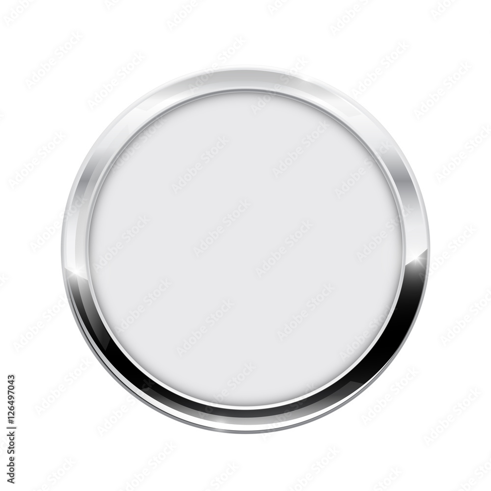 Round button. White web icon with chrome frame Round button. White web icon with chrome frame