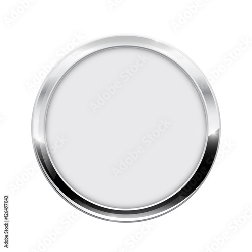 Round button.  White web icon with chrome frame