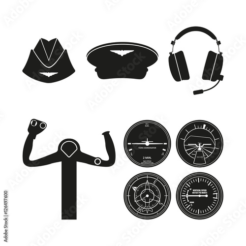 Icons set of aviation. Drawing with silhouettes. Aircraft comman