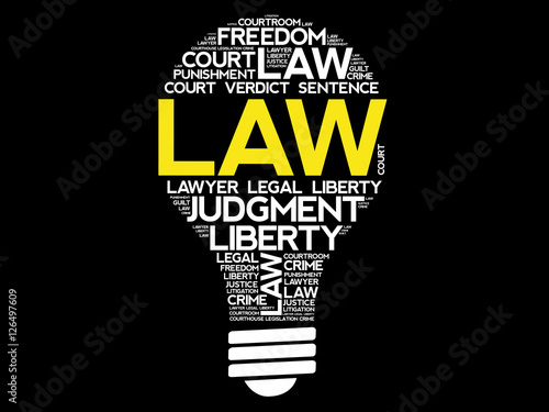LAW bulb word cloud collage, concept background