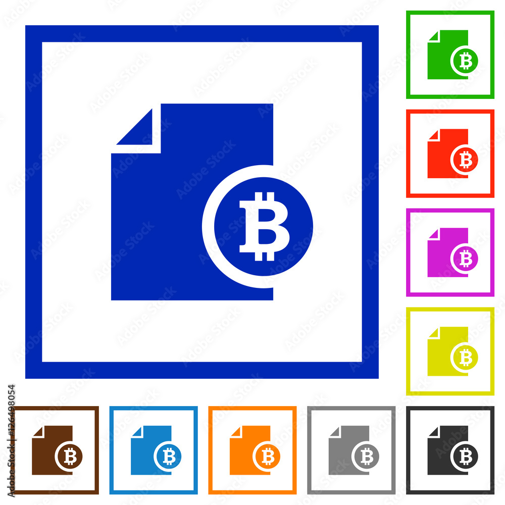 Bitcoin report flat framed icons Bitcoin report flat framed icons
