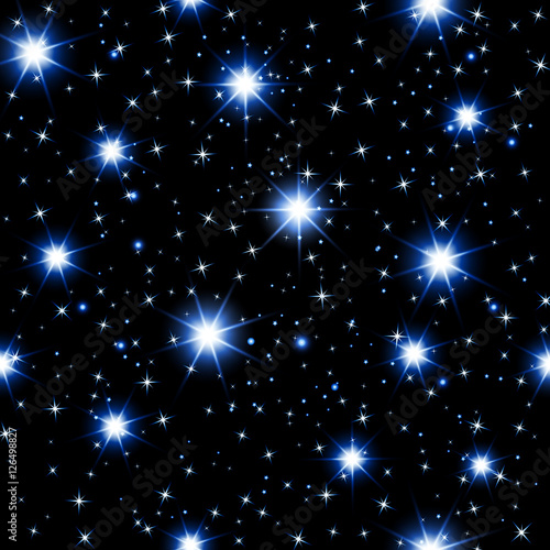 night sky seamless pattern with glowing stars.