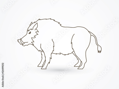 Boar, Wild Hog standing outline graphic vector.