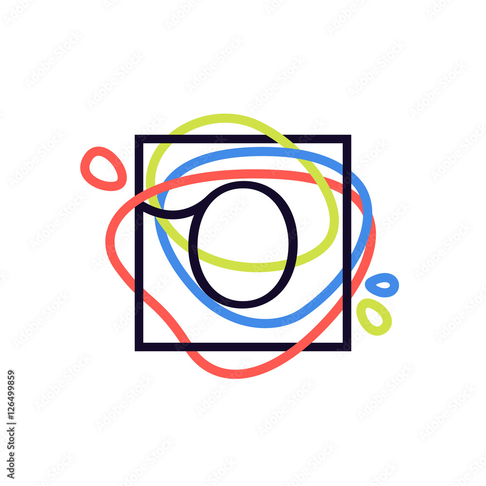 O letter logo in square frame at colorful line background. O letter logo in square frame at colorful line background.