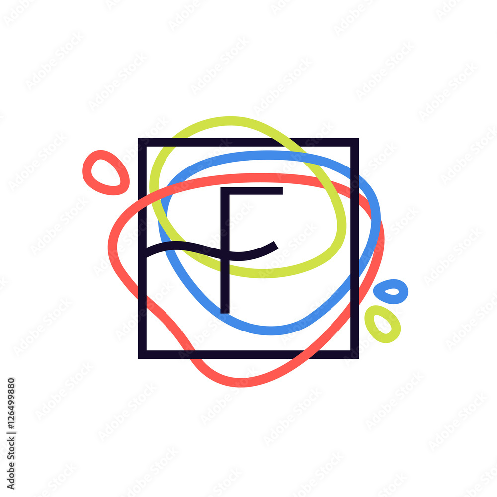F letter logo in square frame at colorful line background. F letter logo in square frame at colorful line background.