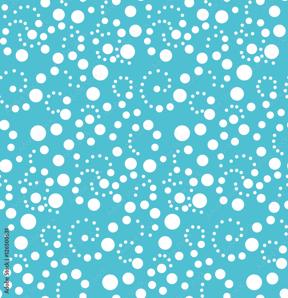 Christmas seamless pattern with polka dot snowflakes on a blue background. Vector illustration