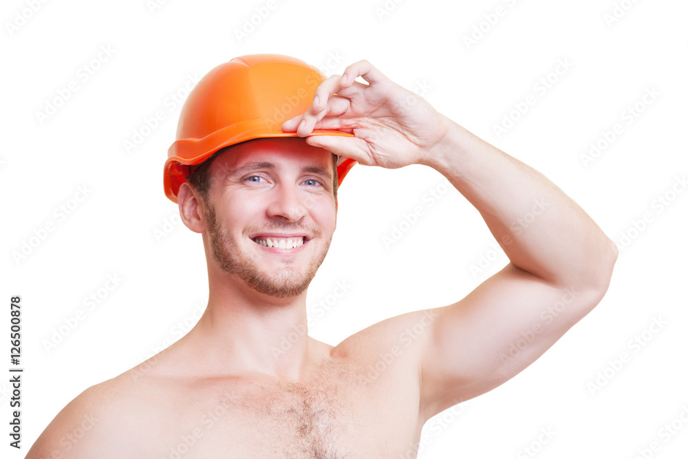 Attractive young man in a helmet, isolated on white background. Attractive young man in a helmet, isolated on white background.