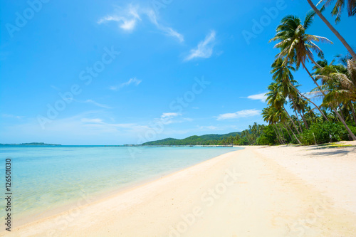 WHITE SANDY BEACH ON ISLAND SEASIDE IN CLEAR BLUE SKY SUNNY DAY © samuiboy