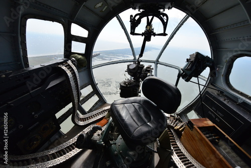 The nose cone of a Flying Fortress American bomber.