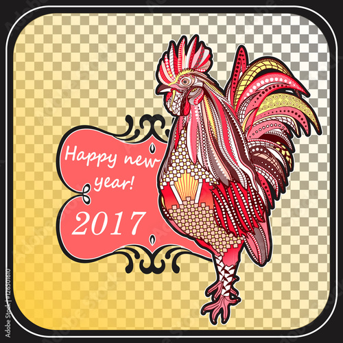 Rooster hand-painted symbol of 2017. Chinese calendar year of the red rooster 2017. coloring Doodle you can use for postcard printing, clothing and furniture. Vektor ERS 10