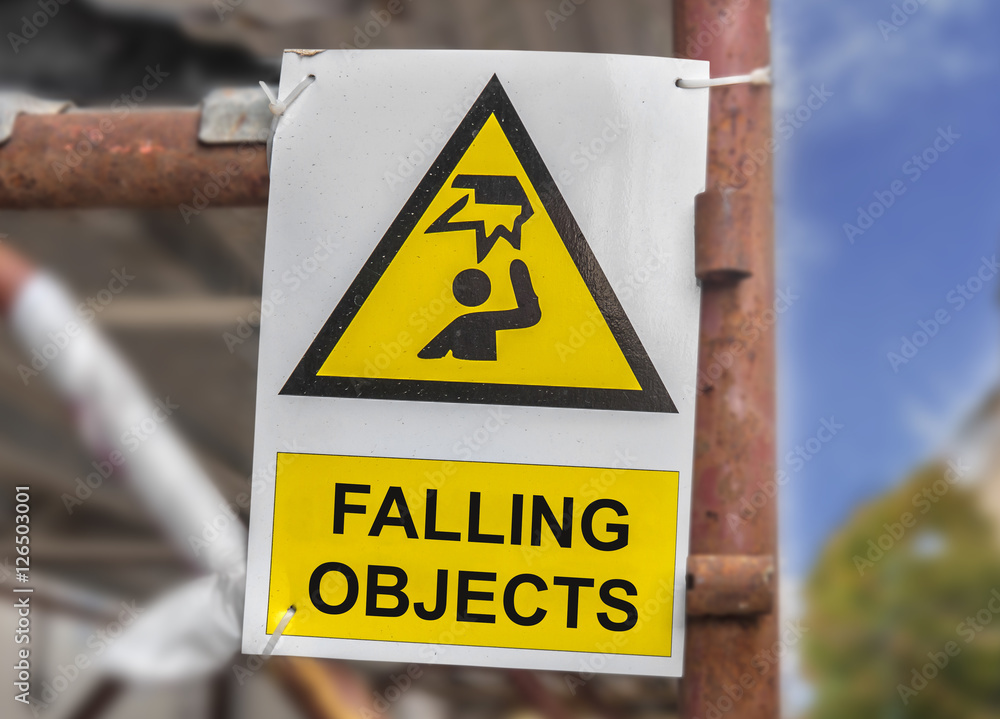 Danger construction with falling objects yellow sign Danger construction with falling objects yellow sign