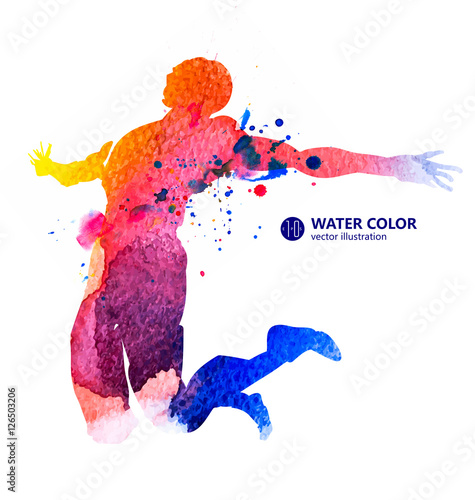Jump man, vector watercolor illustrations.