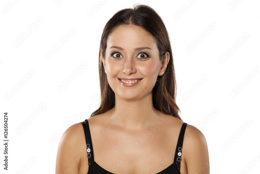 portrait of a young smiling woman with long hair and makeup portrait of a young smiling woman with long hair and makeup