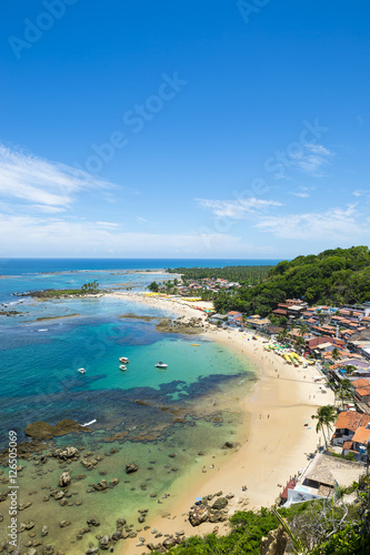 Fototapeta Naklejka Na Ścianę i Meble -  Scenic overlook of the First and Second beaches at the resort destination of Morro de São Paulo in Bahia, Brazil