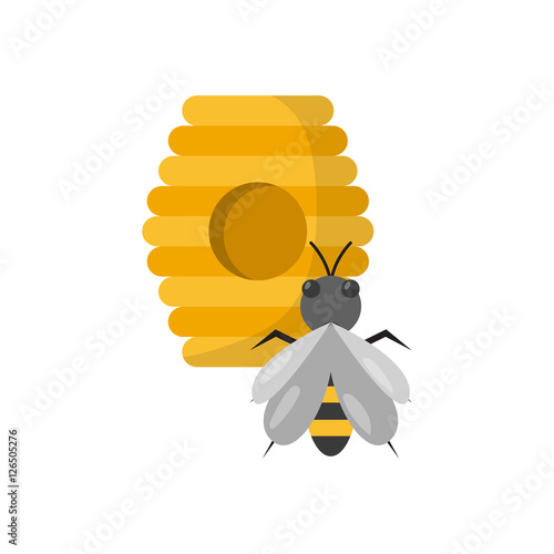 Vector cartoon hive with bee
