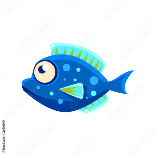 Dark Blue Spotted Fantastic Aquarium Tropical Fish Cartoon Character