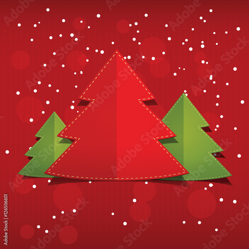 Christmas card vector illustration, new year tree with snowflakes on xmas background and striped and snow pattern, creative decoration for of gift cover element design, poster banner