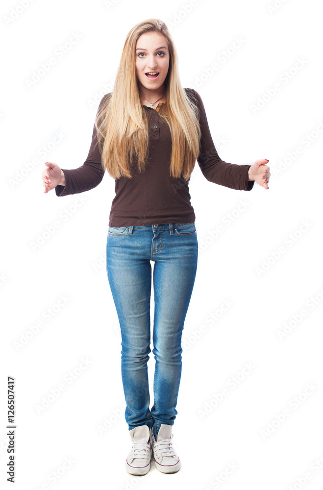 full body woman doing size gesture full body woman doing size gesture