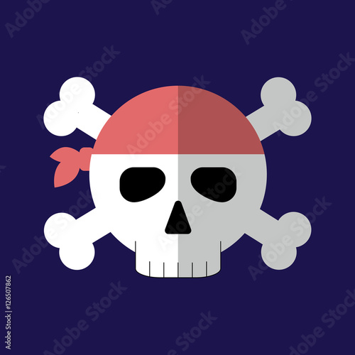 Jolly roger flat icon isolated vector illustration. Cartoon pirate symbol in material flat style design.