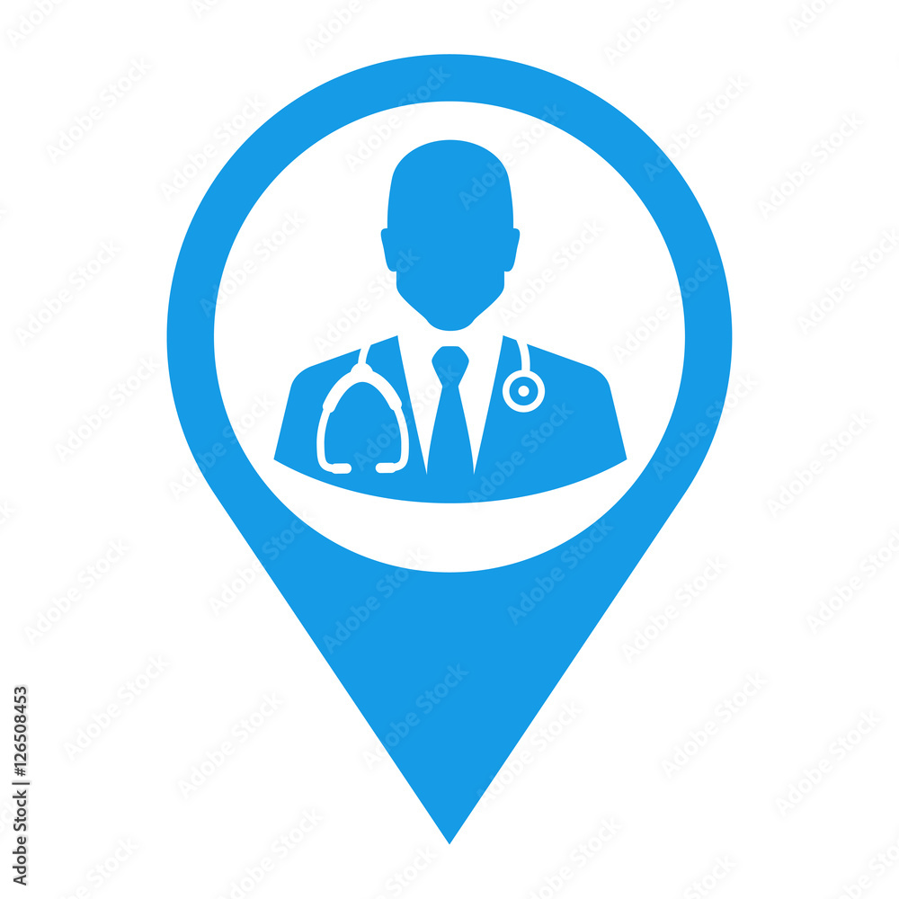 Icono plano localizacion silueta doctor azul Icono plano localizacion silueta doctor azul