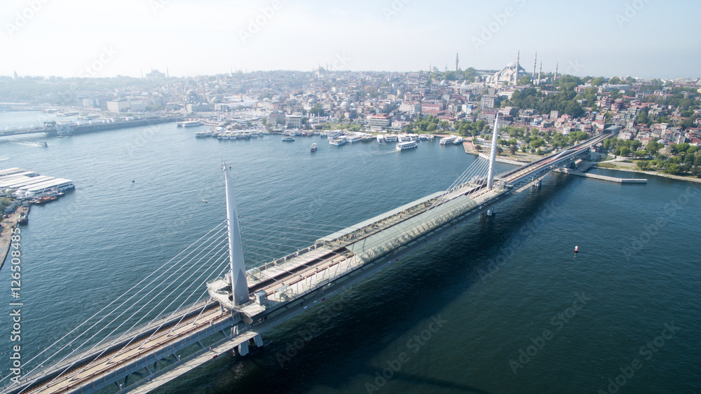 Aerial view of Istanbul bosphorus and golden bridge