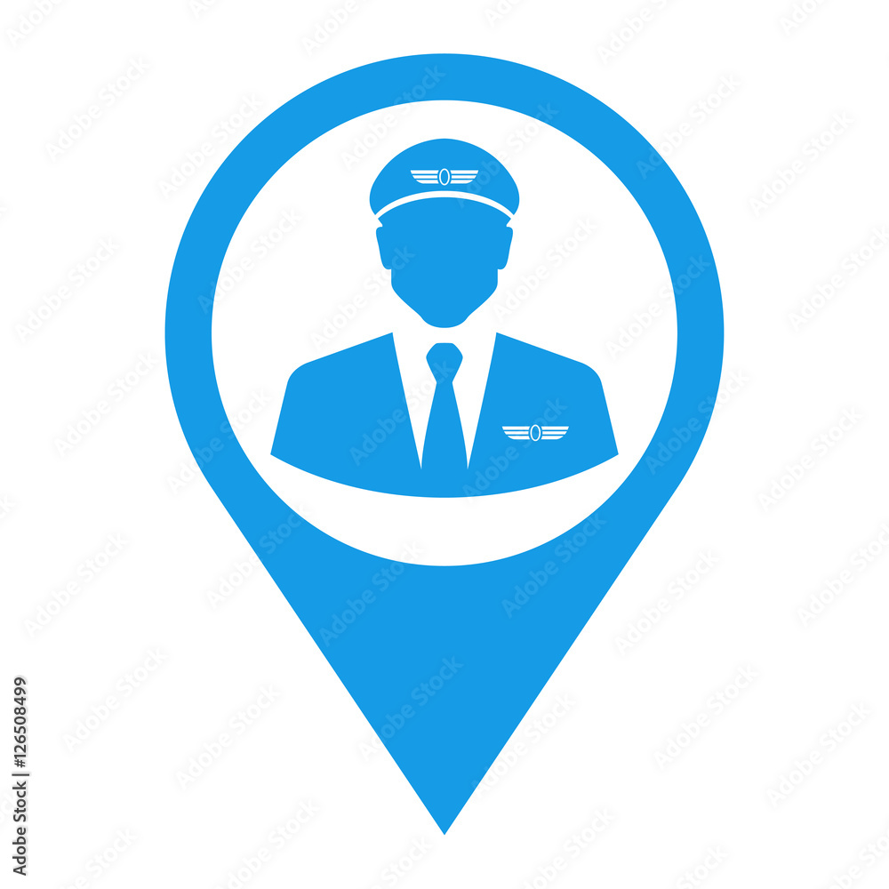 Icono plano localizacion silueta piloto aviacion azul Icono plano localizacion silueta piloto aviacion azul