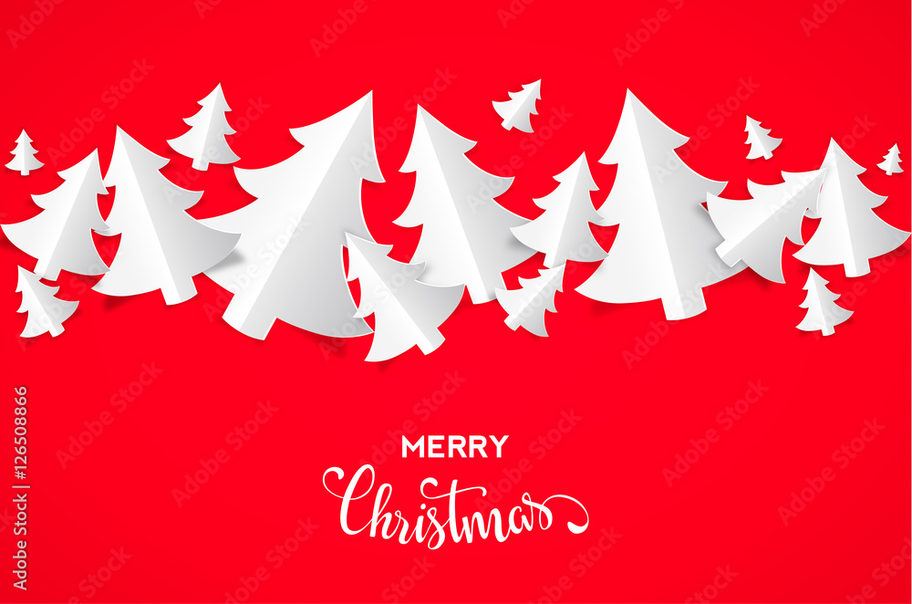 Greeting card with Christmas trees on red background