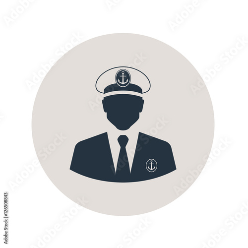 Icono plano silueta capitan barco en circulo gris