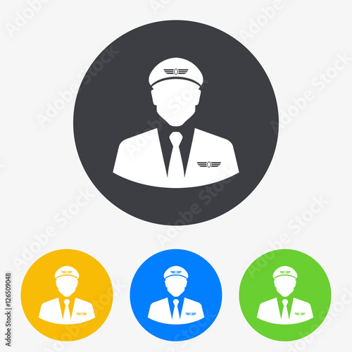 Icono plano silueta piloto aviacion en circulo varios colores
