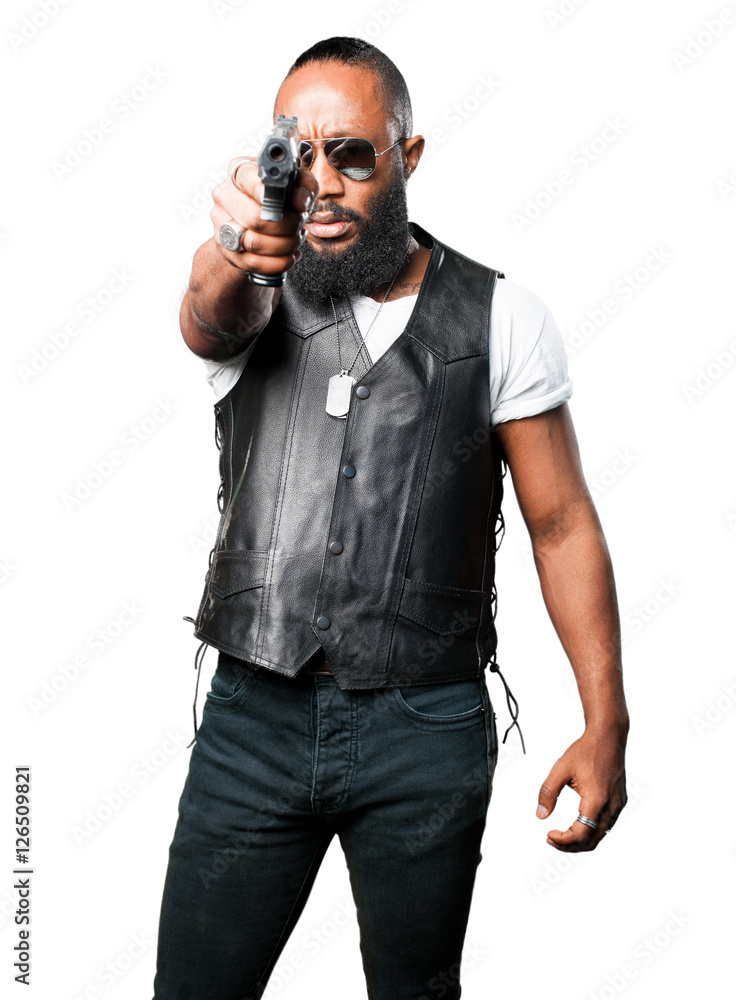 black man using a pop gun black man using a pop gun