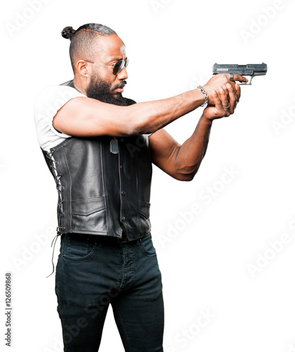 black man using a pop gun
