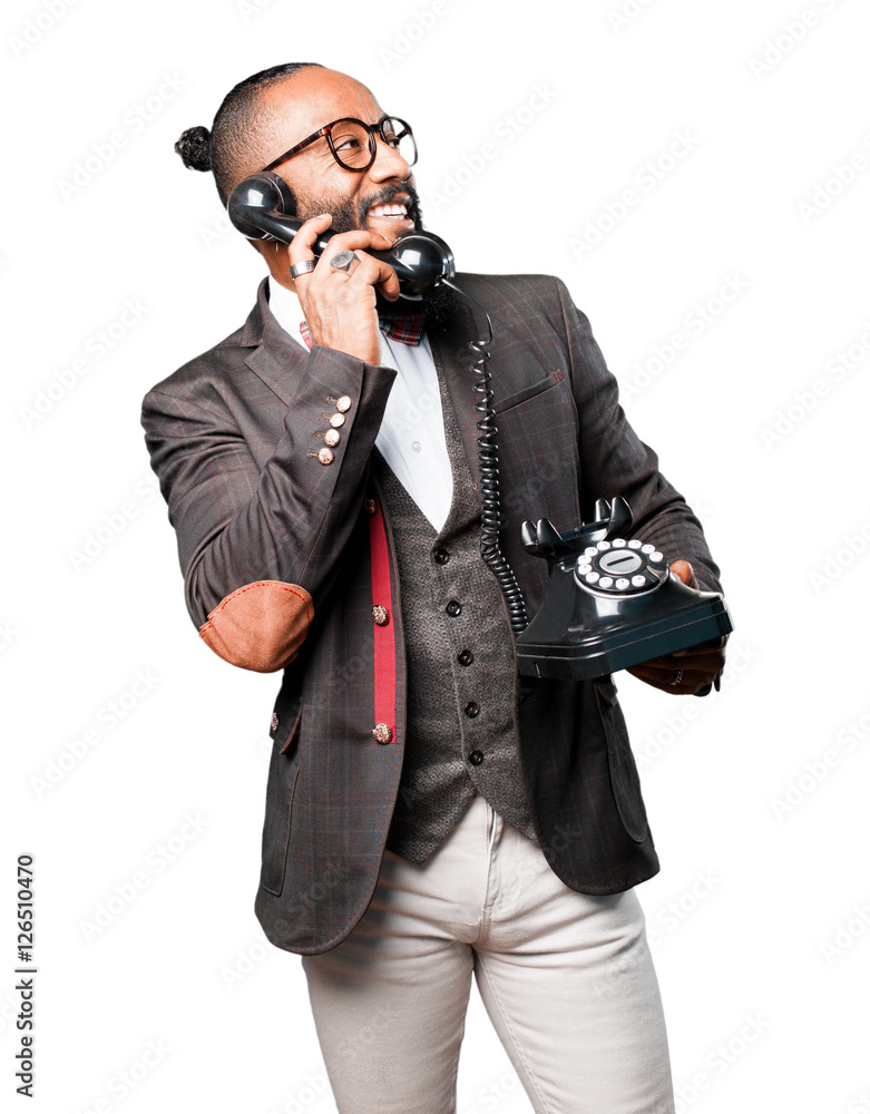 Fototapeta premium bussines black man talking by telephone