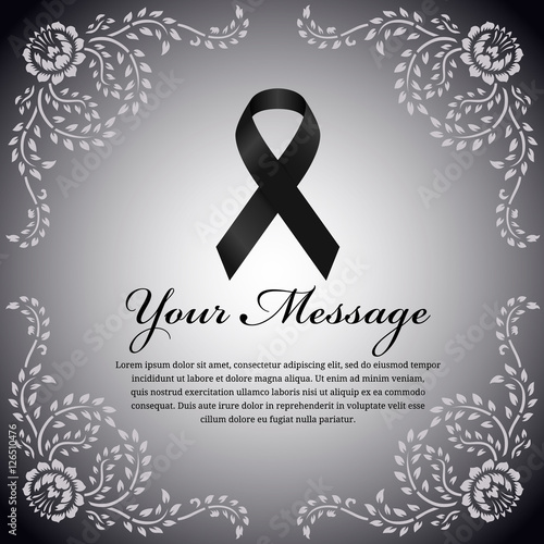 funeral card - Black ribbon and place for text on flower leaf frame vector design