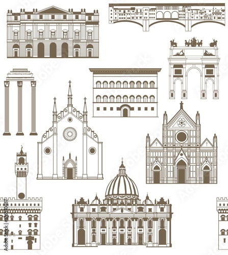 vector seamless colored background with famous Italian landmarks
