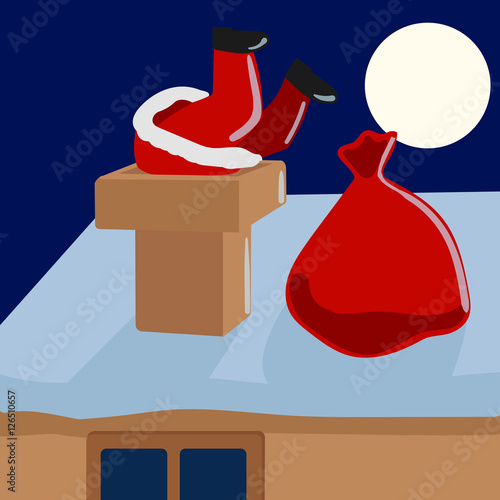 Santa Claus climbs down the chimney cartoon vector