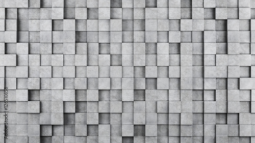 Wall of concrete cubes as wallpaper or background. 3D rendering © belov1409