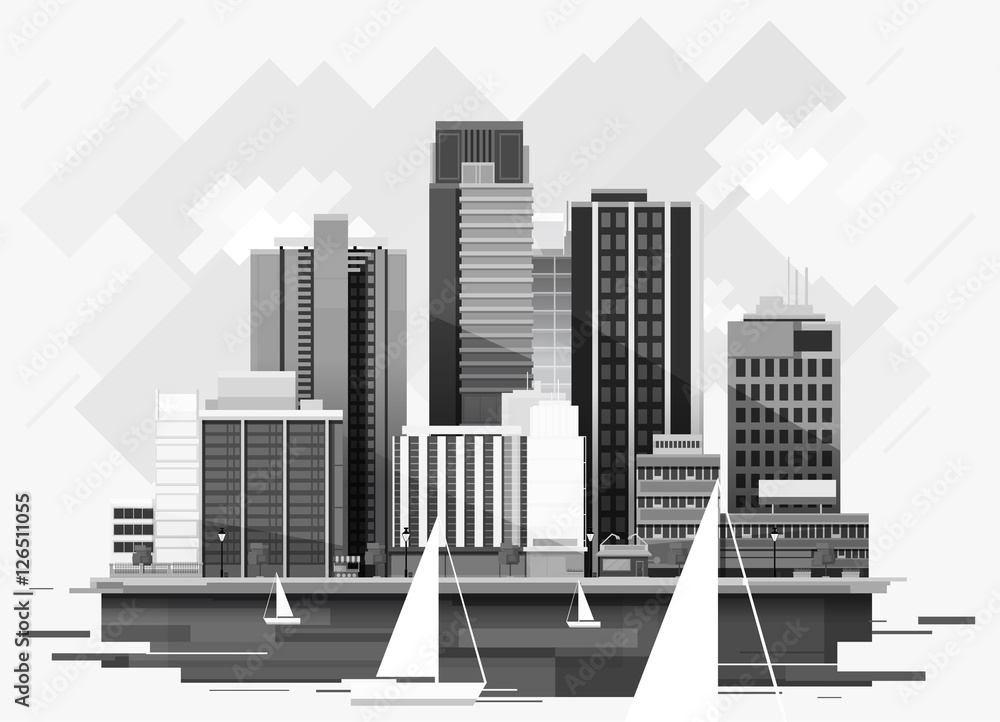 Naklejka premium municipal buildings, black and white style