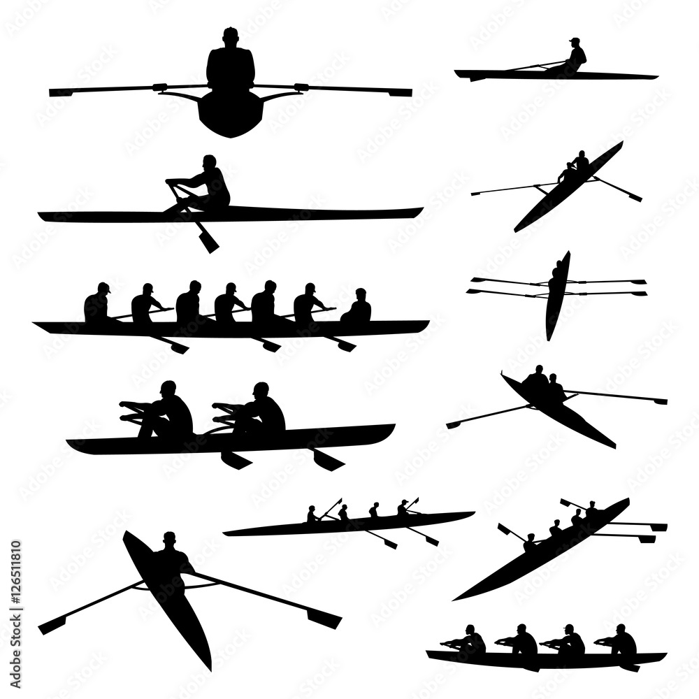 Rowing Boat Single Double and Team Silhouette Set Stock Vector Adobe