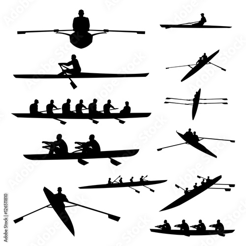 Rowing Boat Single Double and Team Silhouette Set