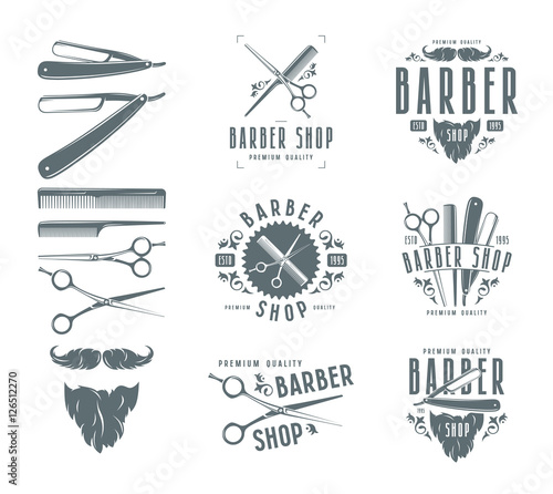 Set of vintage barber shop badges