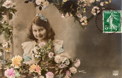 French antique vintage postcard little girl.