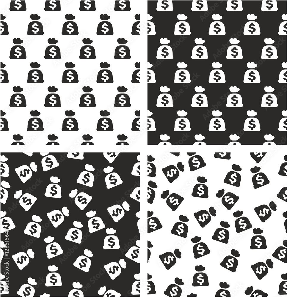 Bag Of Money With Dollar Symbol Aligned & Random Seamless Pattern Set Bag Of Money With Dollar Symbol Aligned & Random Seamless Pattern Set