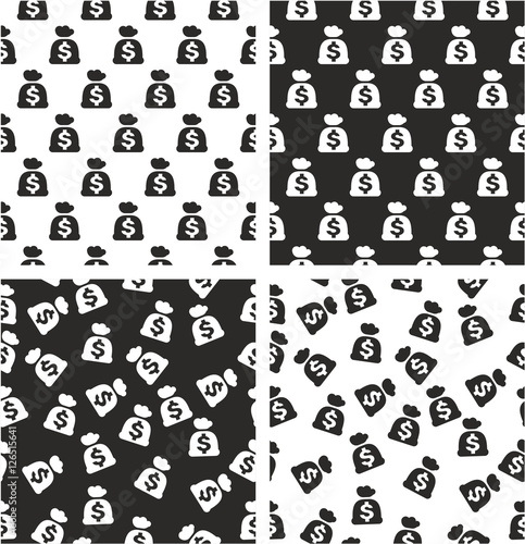 Bag Of Money With Dollar Symbol Aligned & Random Seamless Pattern Set © Bakai