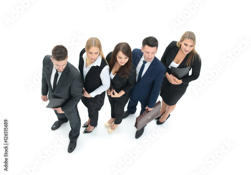 Business group in a row isolated over a white background. High v