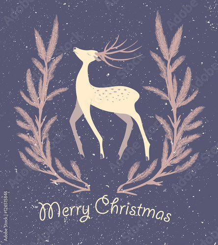 Purple card with deer and wreath © aliona3333