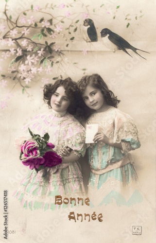 French antique vintage postcard little girl.