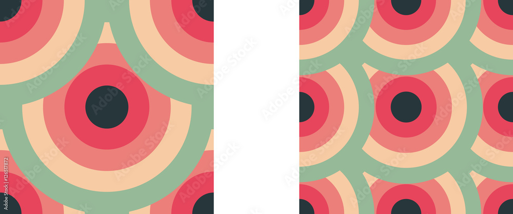 Fototapeta premium Circles seamless pattern abstract background with concentric circles of pink, red, green and black colors. Colorful bright vector background.