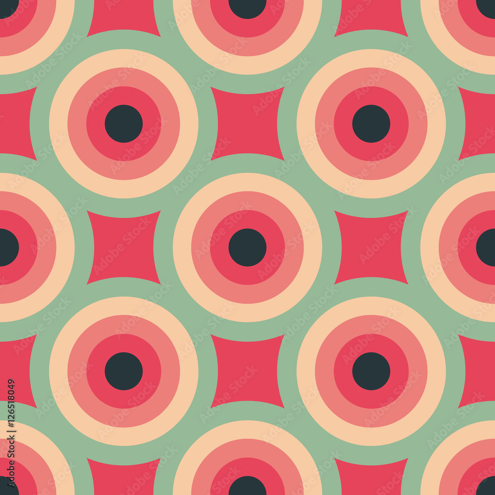 Circles seamless pattern abstract background with concentric circles of pink, red, green and black colors. Colorful bright vector background. Circles seamless pattern abstract background with concentric circles of pink, red, green and black colors. Colorful bright vector background.