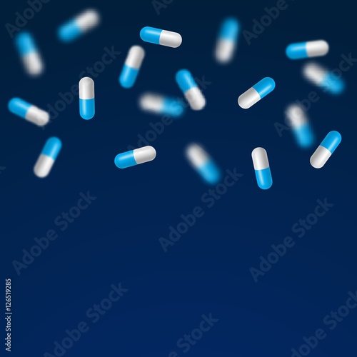 Medical background with realistic falling pills.