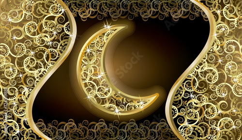 Golden holidays card with moon, vector illustration